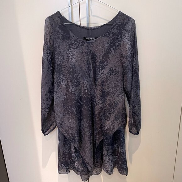 Vivian Shyu Purple Print Silk Tunic Top-Medium - Picture 5 of 9